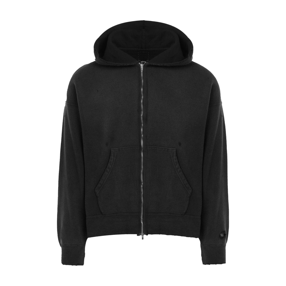 Washed matte black zip hoodie mockup