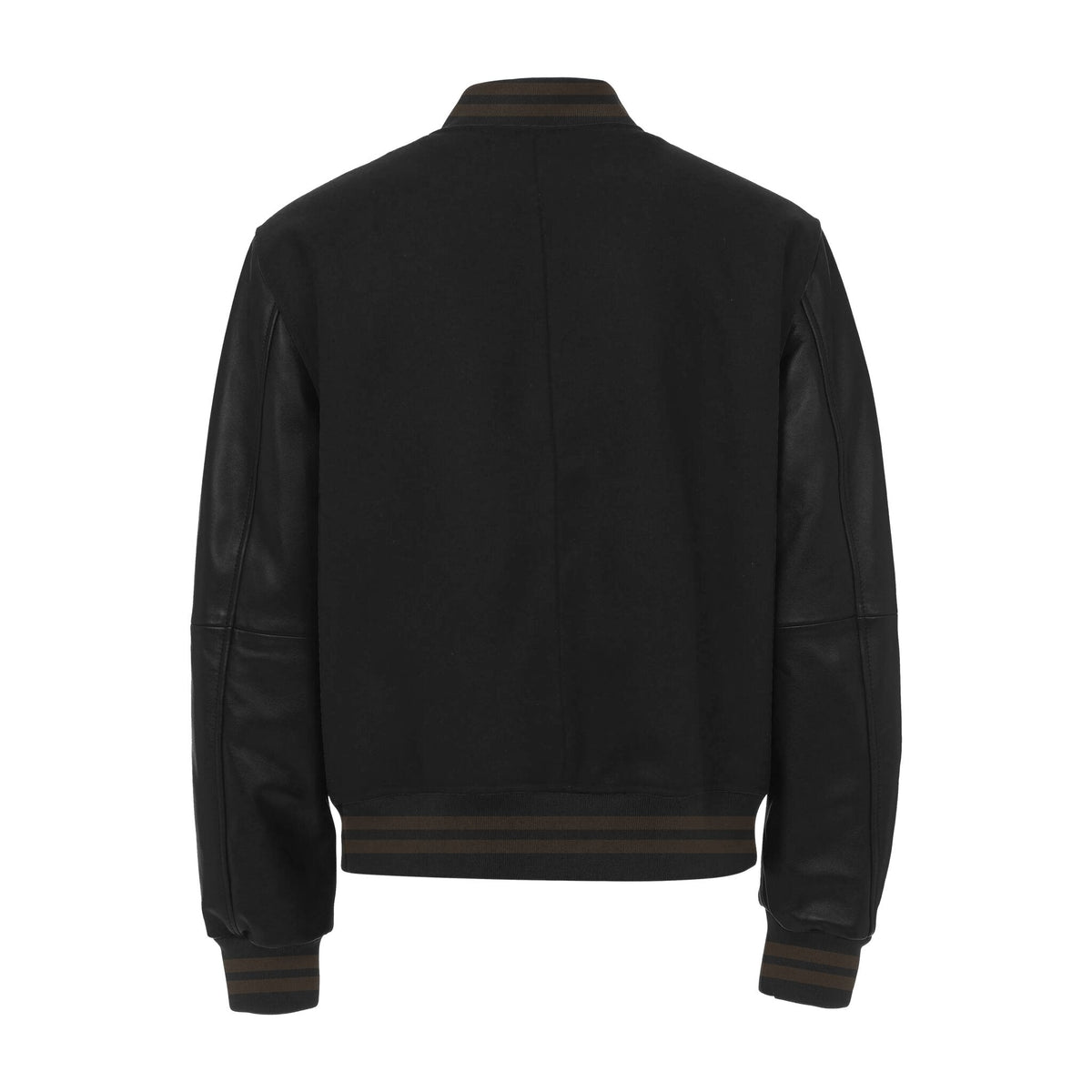 Varsity jacket mockup with leather sleeves, back