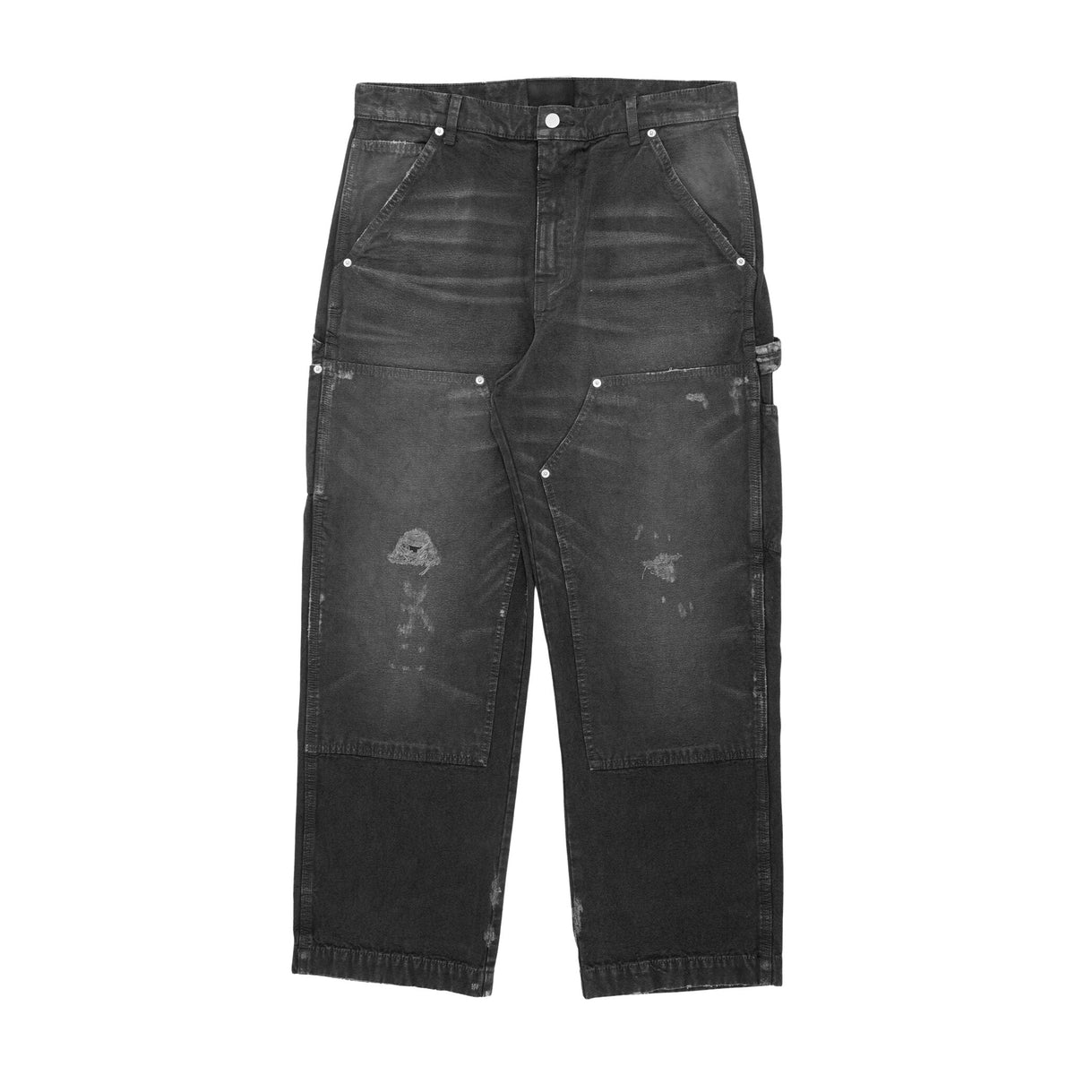 Double knee carpenter pants mockup, front