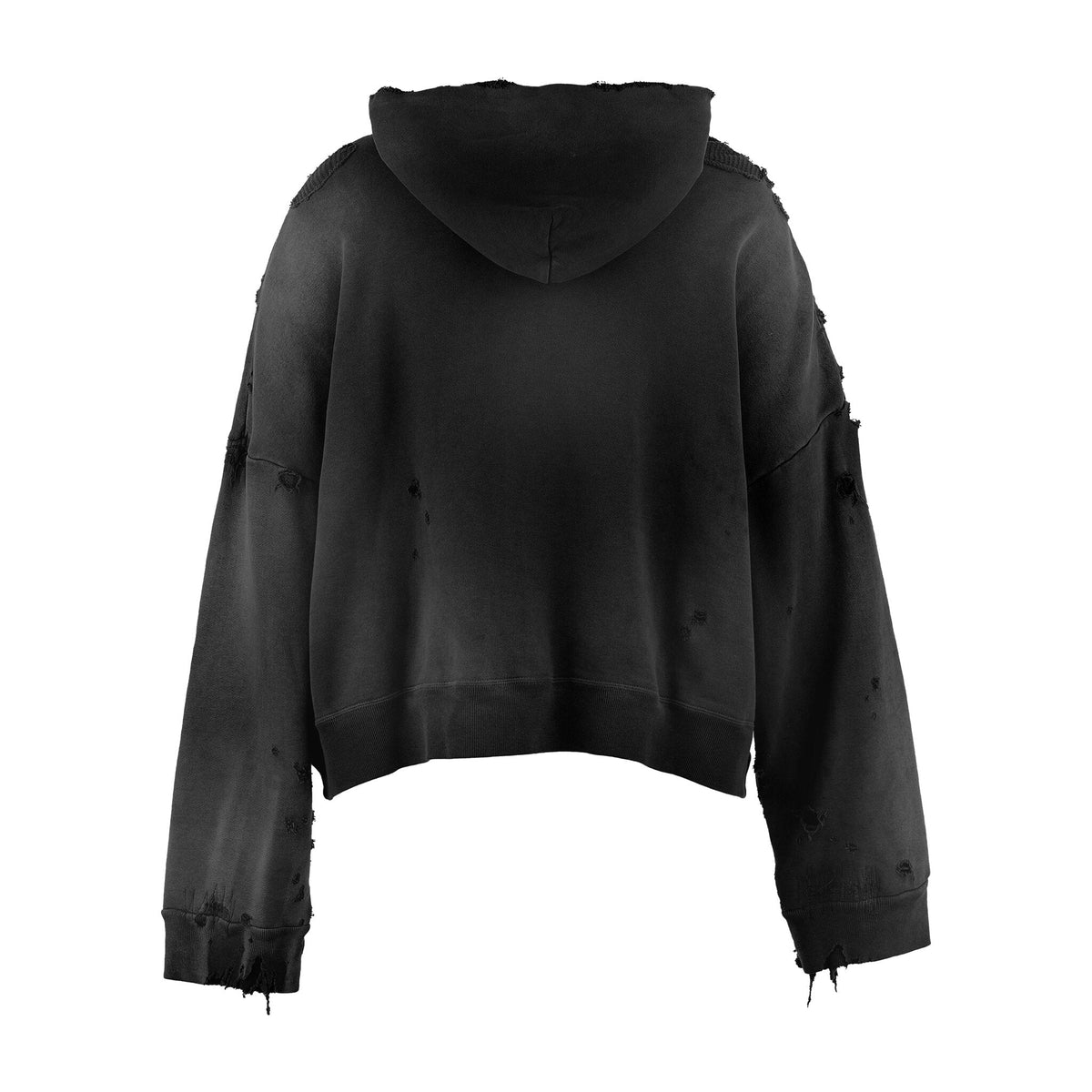Cropped distressed zip hoodie mockup, back