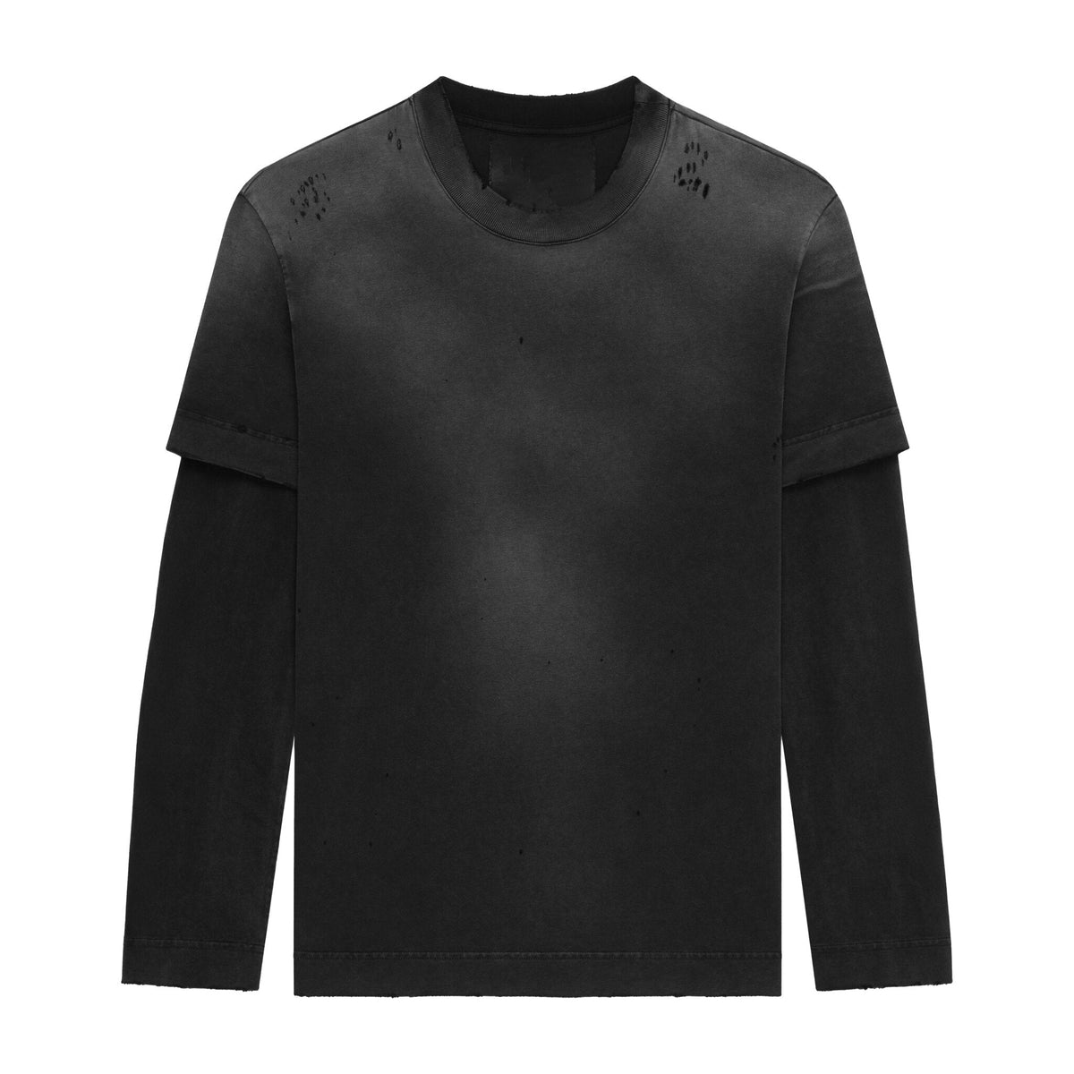 Distressed double layer long sleeve mockup, front