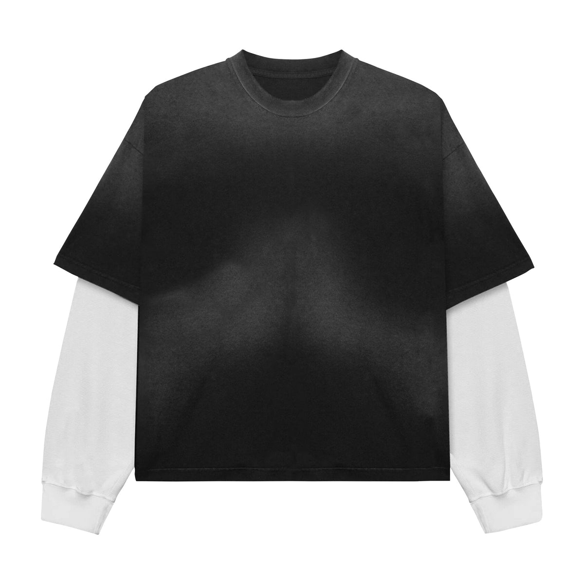 Double layer tee mockup, black over white long sleeve