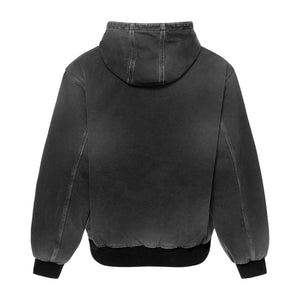 Washed hooded work jacket mockup, back
