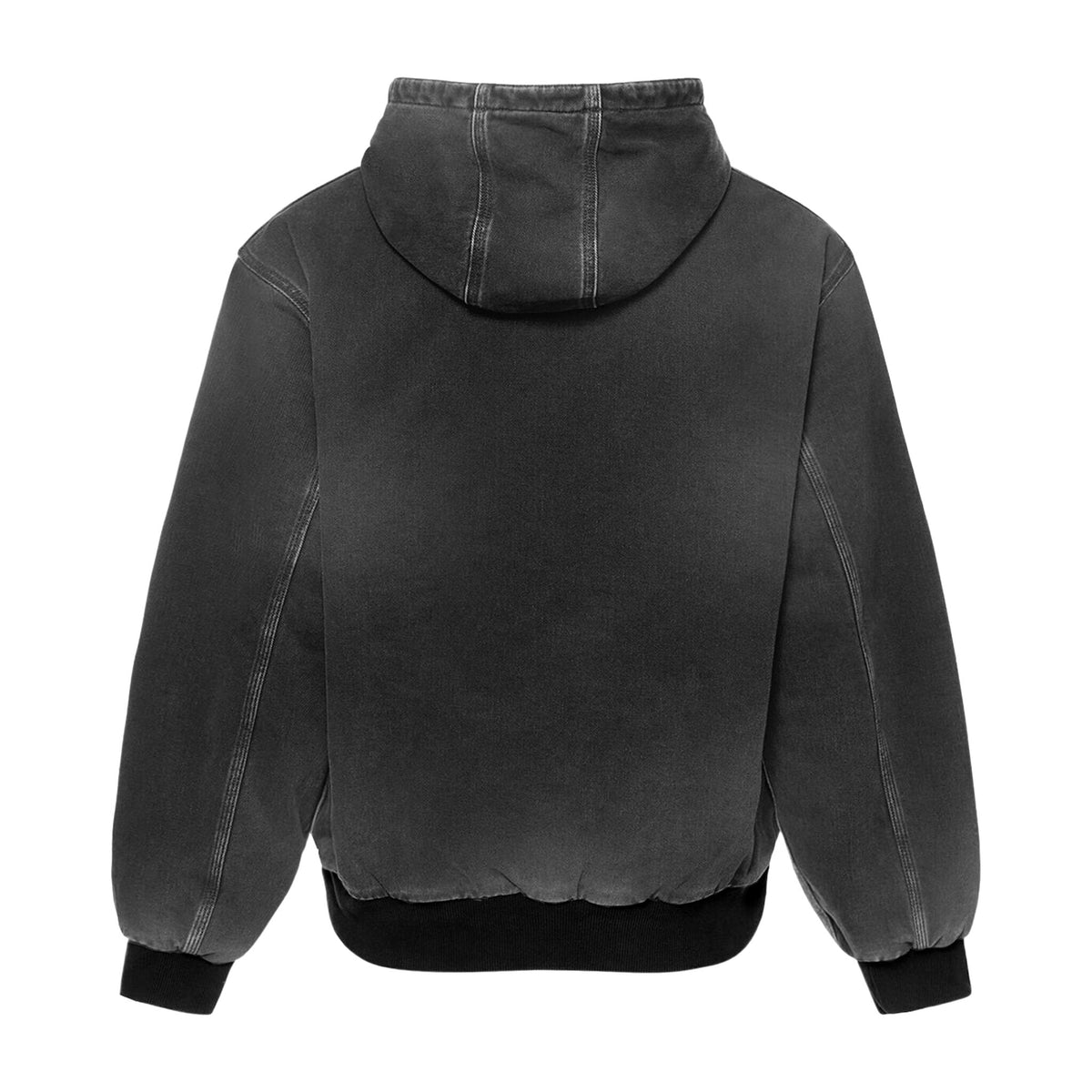 Washed hooded work jacket mockup, back
